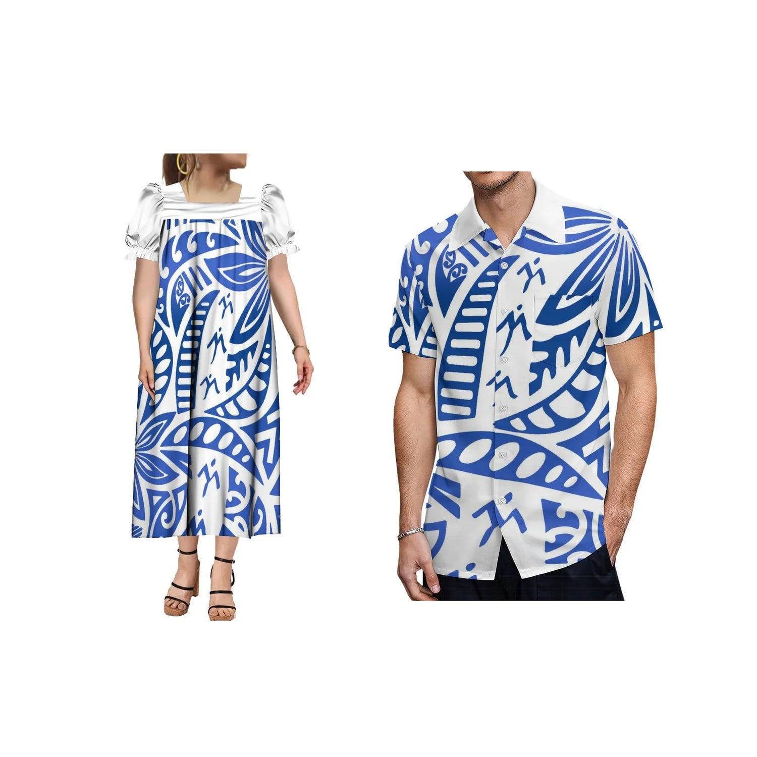 Polynesian Beach Couple Outfit Shirt And Midi Dress