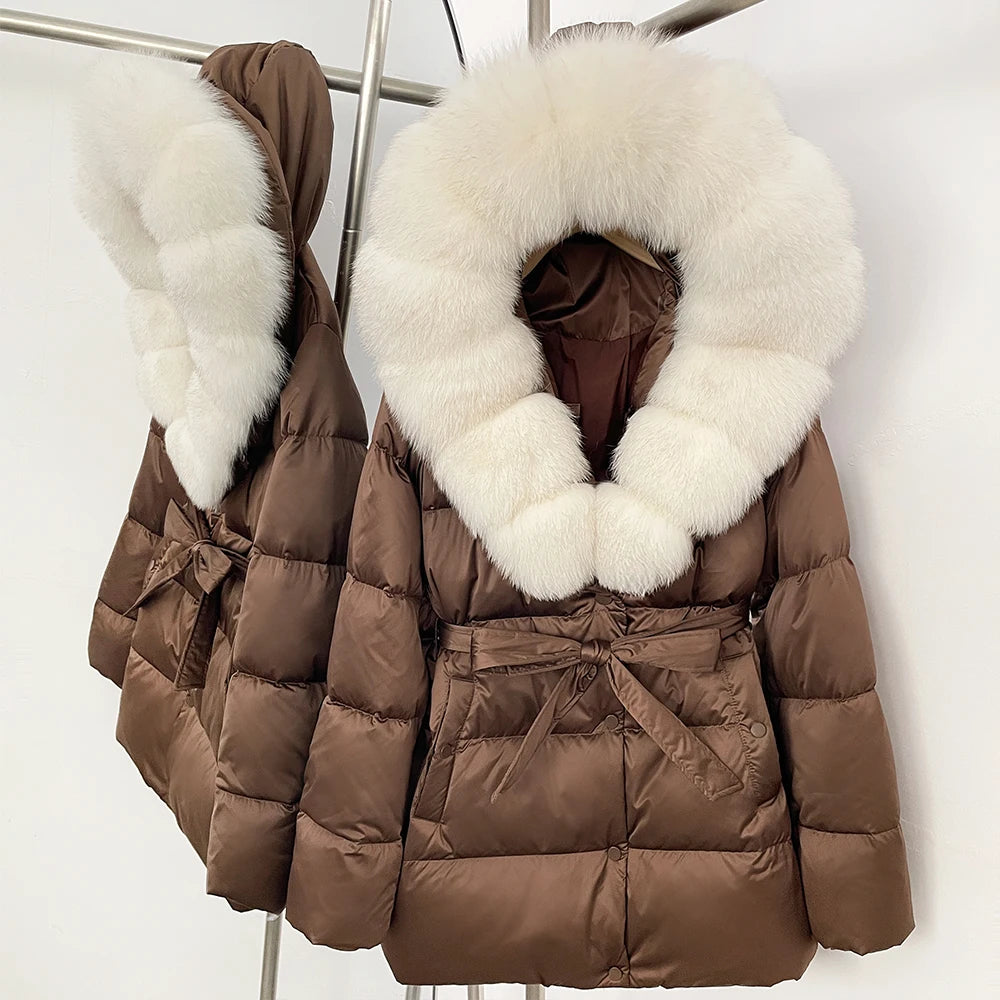 OFTBUY Luxury Large Natural Silver Fox Fur Hooded Thick Warm Female Parkas Waterproof 2025 Winter 90% Duck Down Jacket Women