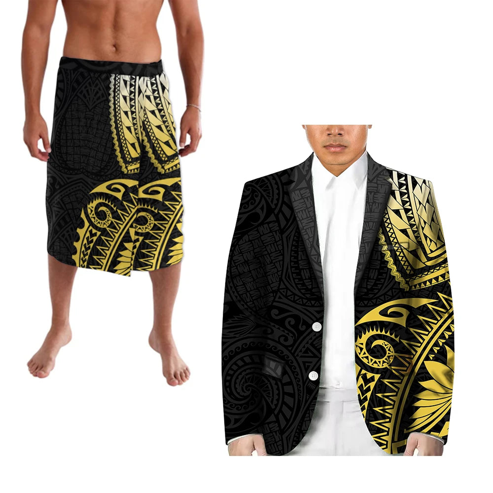 Polynesian Men's Casual Suit Two-Piece Lapel Suit Custom Any Pattern Hosting Wedding Formal Ball Suit Retro Design