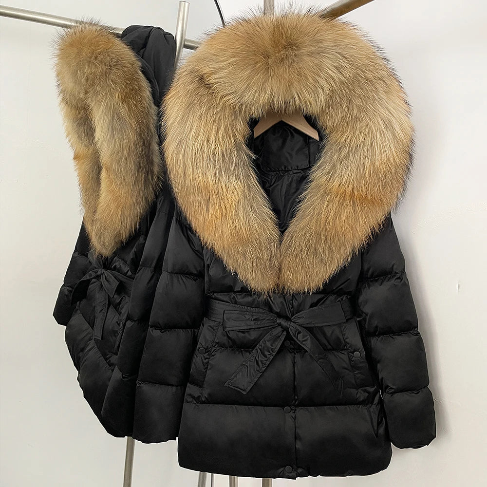 OFTBUY Luxury Large Natural Silver Fox Fur Hooded Thick Warm Female Parkas Waterproof 2025 Winter 90% Duck Down Jacket Women