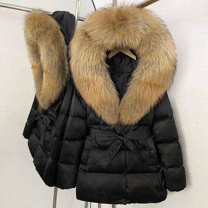 OFTBUY Luxury Large Natural Silver Fox Fur Hooded Thick Warm Female Parkas Waterproof 2025 Winter 90% Duck Down Jacket Women