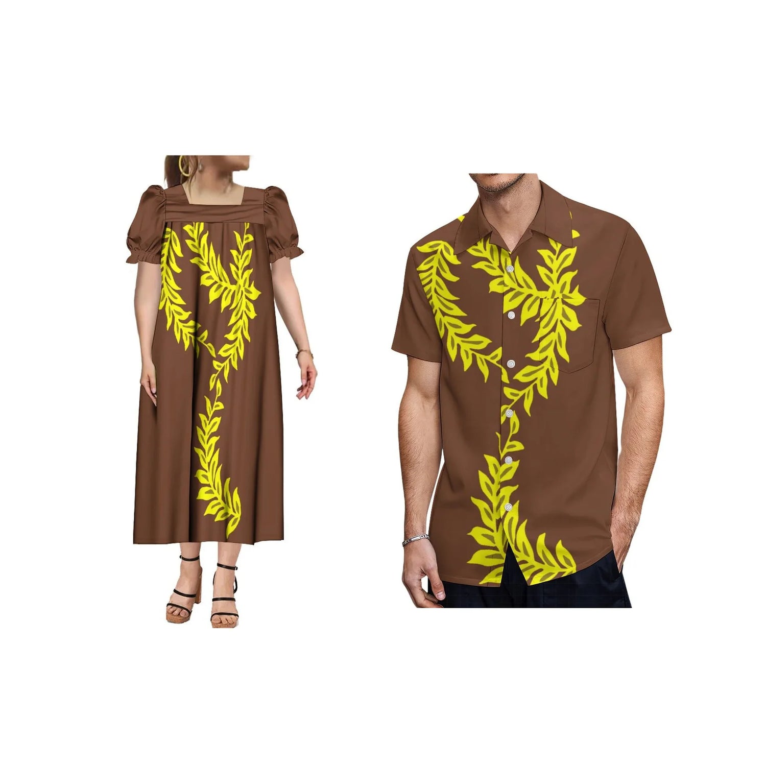 Polynesian Beach Couple Outfit Shirt And Midi Dress