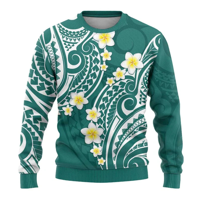 Polynesian Flower Pattern Sweatshirt Men Women Crew Neck Long Sleeve Pullover Sweatshirts Fashion Trend Autumn Oversized Hoodie