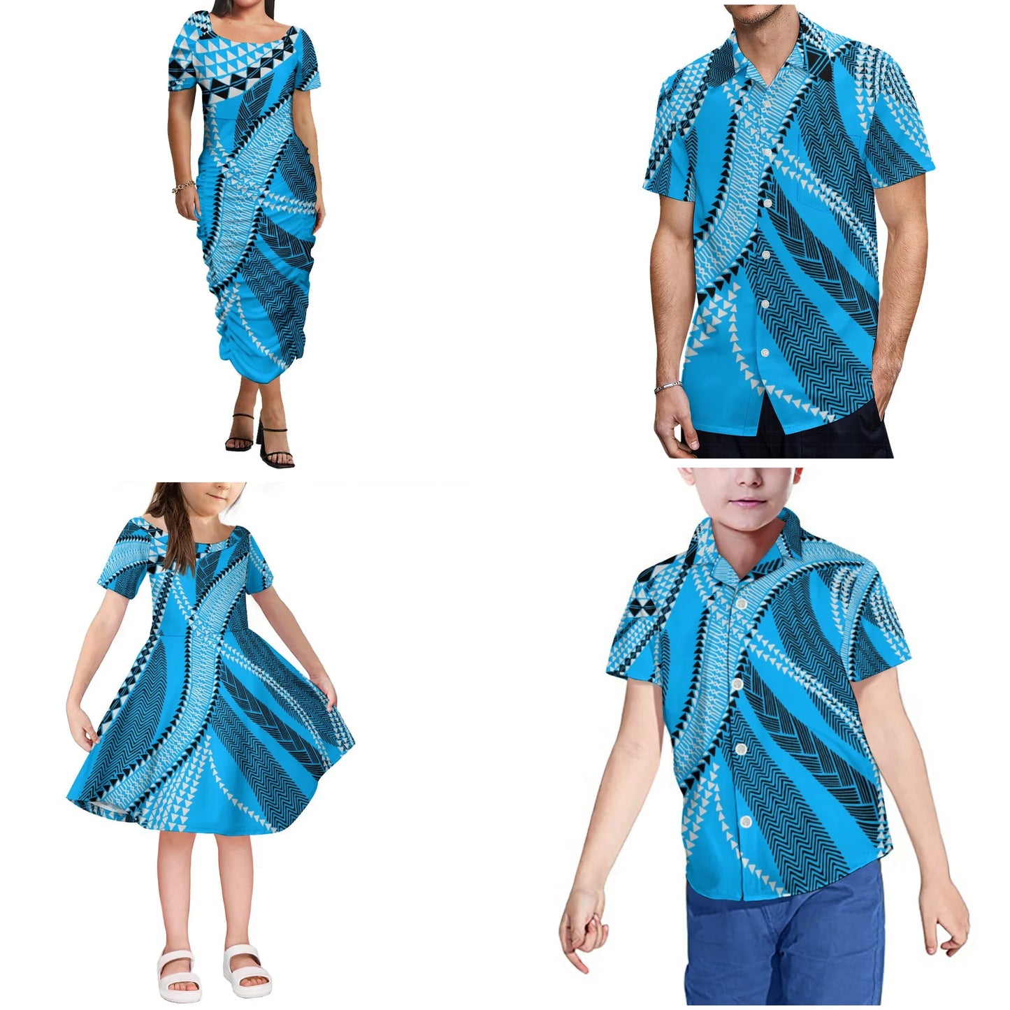 Print Father Mother Children Clothes Polynesian Hawaii Tribal Design Samoa Girls Dress For Kids