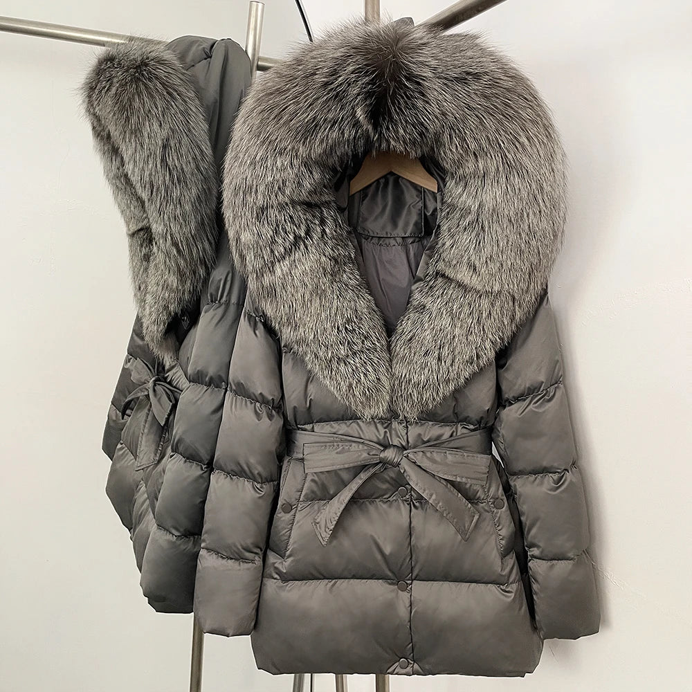 OFTBUY Luxury Large Natural Silver Fox Fur Hooded Thick Warm Female Parkas Waterproof 2025 Winter 90% Duck Down Jacket Women