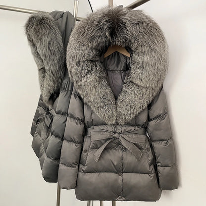 OFTBUY Luxury Large Natural Silver Fox Fur Hooded Thick Warm Female Parkas Waterproof 2025 Winter 90% Duck Down Jacket Women