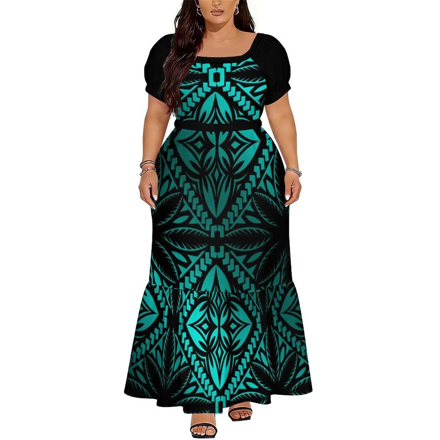 Polynesian Floral Puletasi Dress With Layered Sleeves