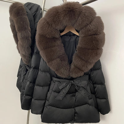 OFTBUY Luxury Large Natural Silver Fox Fur Hooded Thick Warm Female Parkas Waterproof 2025 Winter 90% Duck Down Jacket Women