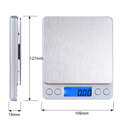 Digital Scale Electronic Weight Scales 3kg 0.1g Pocket Case Jewelry Scale Food Kitchen Balance Silver With 2 Tray