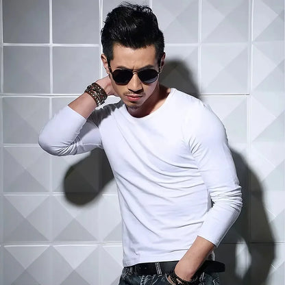 Men's Long Sleeve V Neck T Shirt 2026 MRMT Men T-shirt Slim Solid Tight Man T Shirt Tops Tees Clothing