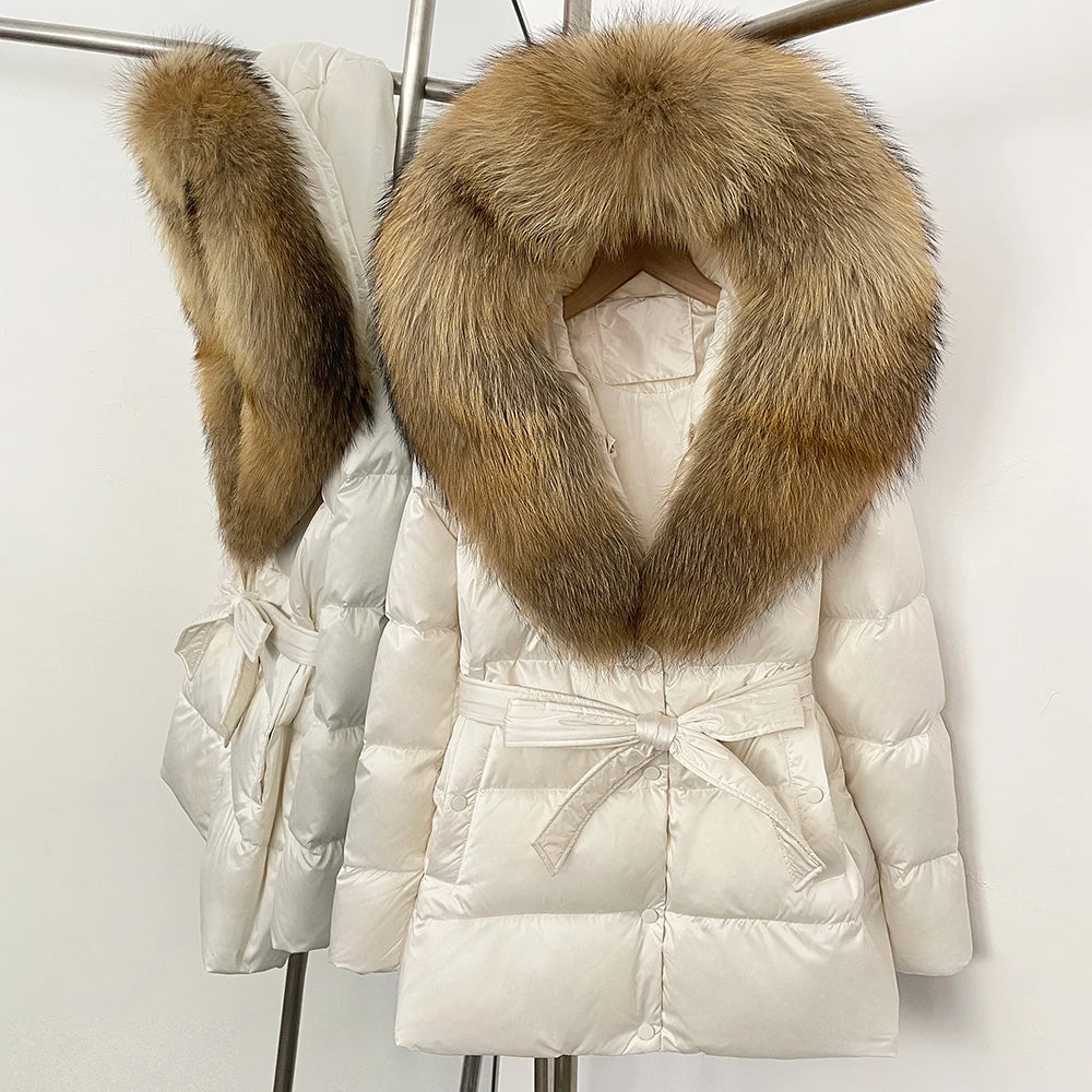 OFTBUY Luxury Large Natural Silver Fox Fur Hooded Thick Warm Female Parkas Waterproof 2025 Winter 90% Duck Down Jacket Women