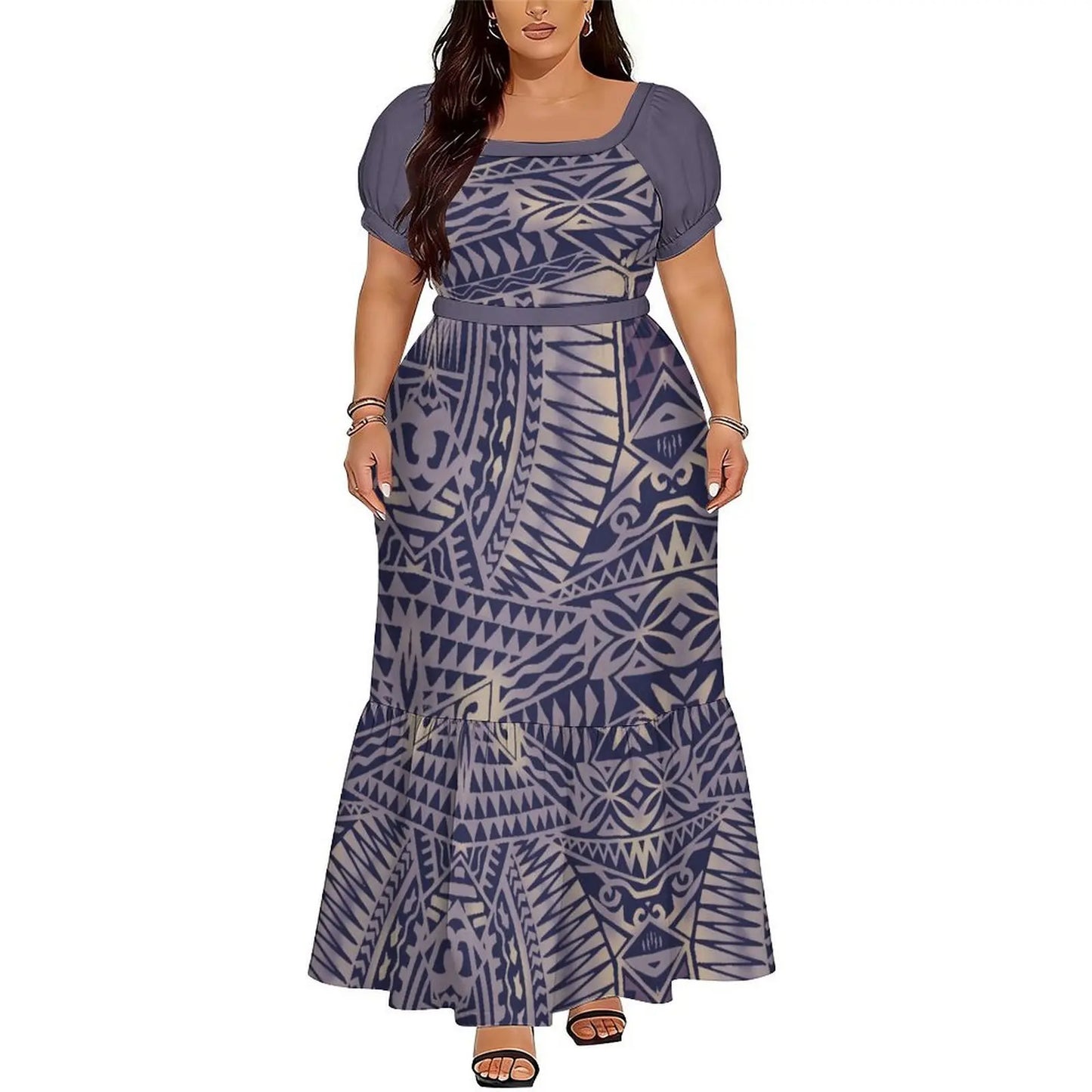 Polynesian Floral Puletasi Dress With Layered Sleeves